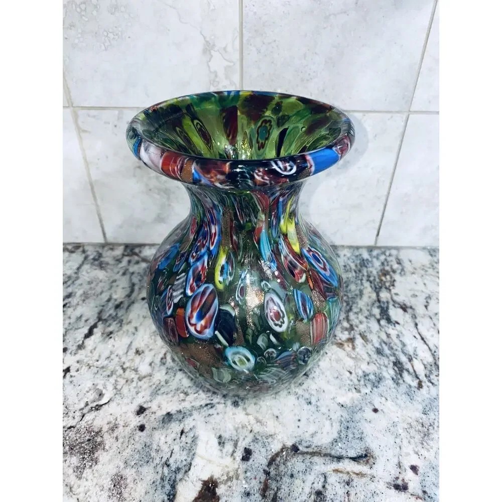 Murano Art Glass Frateli Toso Millefiori Vase Gorgeous Vintage Rare 8” Tall Nice